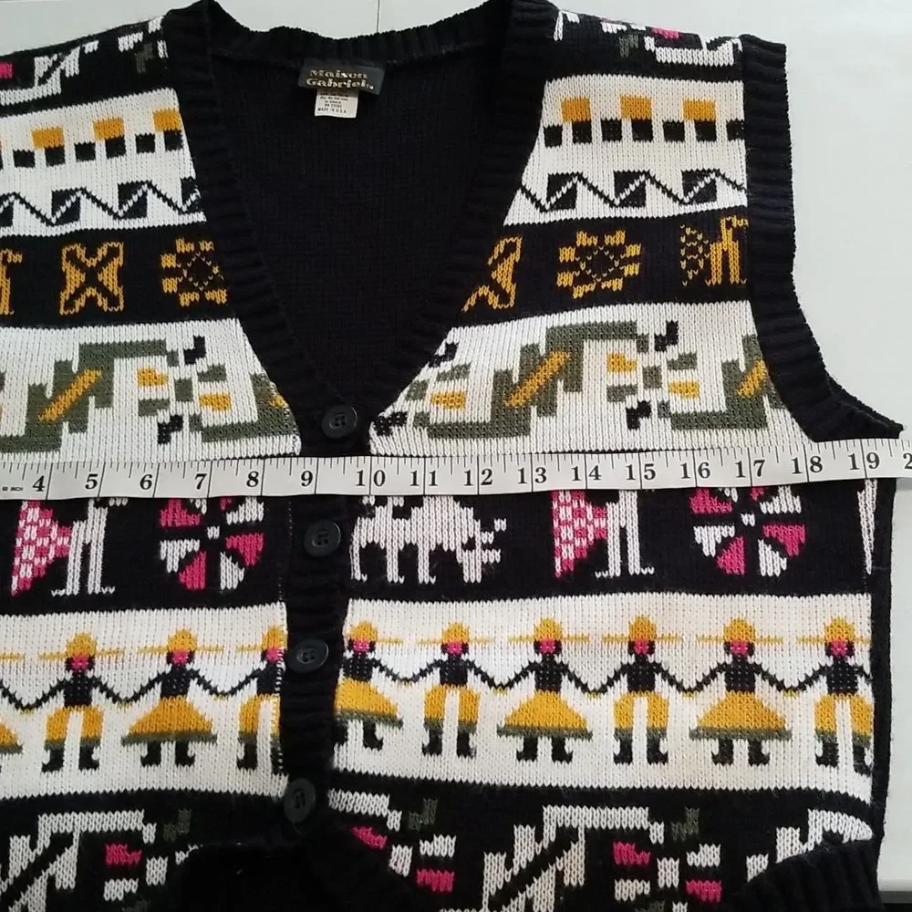 Vintage Boho Art to Wear Knit Cardigan Vest Grannycore Womens S/M Y2k Knit